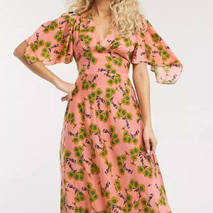 Topshop IDOL daisy print midi dress in pink